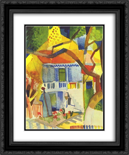 Inner courtyard of house in St. Germain 20x24 Black Ornate Wood Framed Art Print Poster with Double Matting by Macke, August