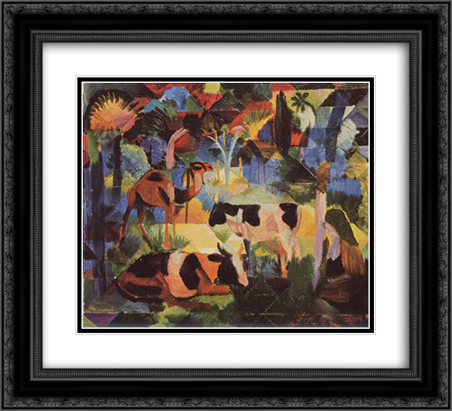 Landscape with Cows and a Camel 22x20 Black Ornate Wood Framed Art Print Poster with Double Matting by Macke, August