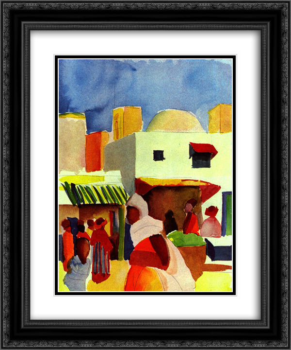 Market in Algiers 20x24 Black Ornate Wood Framed Art Print Poster with Double Matting by Macke, August