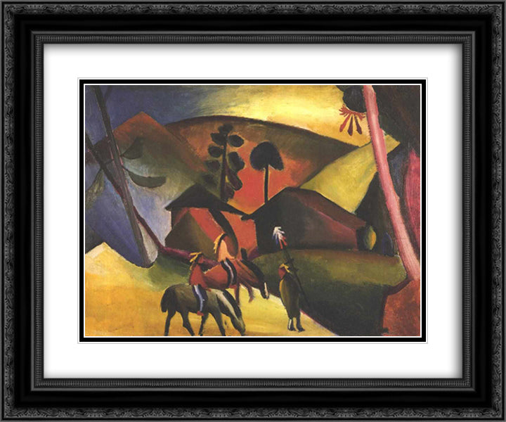 Native Aericans on horses 24x20 Black Ornate Wood Framed Art Print Poster with Double Matting by Macke, August