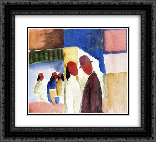 On the Street 22x20 Black Ornate Wood Framed Art Print Poster with Double Matting by Macke, August