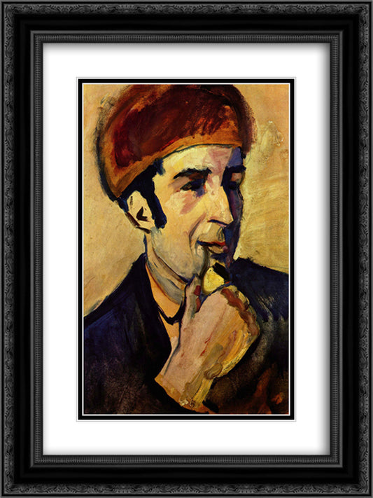 Portrait of Franz Marc 18x24 Black Ornate Wood Framed Art Print Poster with Double Matting by Macke, August