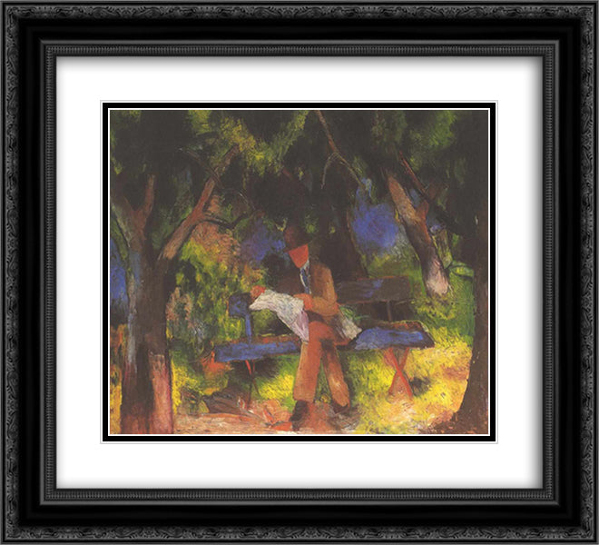 Reading man in park 22x20 Black Ornate Wood Framed Art Print Poster with Double Matting by Macke, August