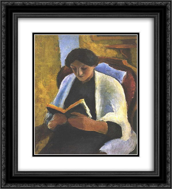 Reading woman 20x22 Black Ornate Wood Framed Art Print Poster with Double Matting by Macke, August