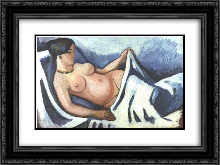 Reclining female nude 24x18 Black Ornate Wood Framed Art Print Poster with Double Matting by Macke, August