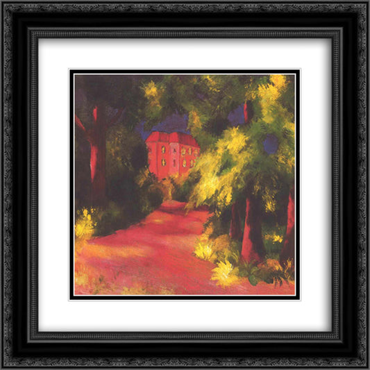 Red house in park 20x20 Black Ornate Wood Framed Art Print Poster with Double Matting by Macke, August