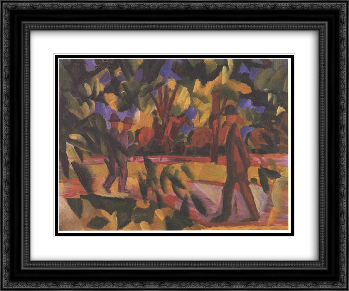 Riders and walkers at a parkway 24x20 Black Ornate Wood Framed Art Print Poster with Double Matting by Macke, August