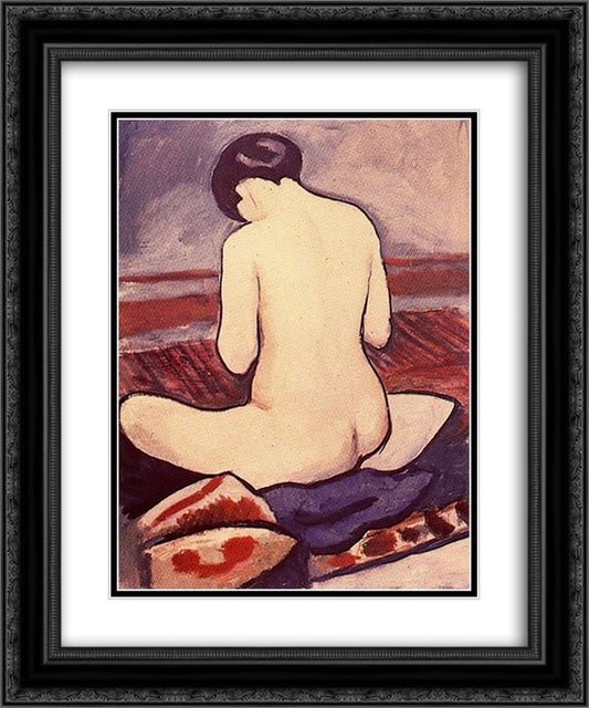 Seated female with a pillow 20x24 Black Ornate Wood Framed Art Print Poster with Double Matting by Macke, August