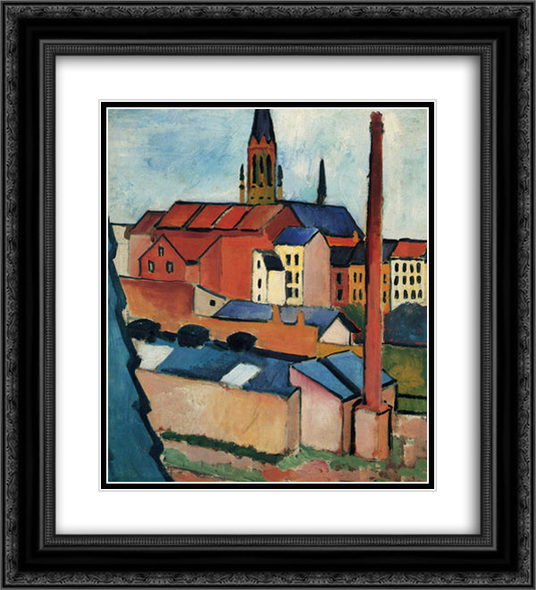 St. Mary's with Houses and Chimney (Bonn) 20x22 Black Ornate Wood Framed Art Print Poster with Double Matting by Macke, August