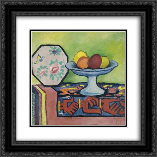 Still life with bowl of apples and Japanese fan 20x20 Black Ornate Wood Framed Art Print Poster with Double Matting by Macke, August