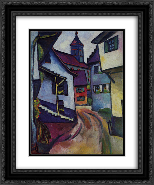 Street with church in Kandern 20x24 Black Ornate Wood Framed Art Print Poster with Double Matting by Macke, August