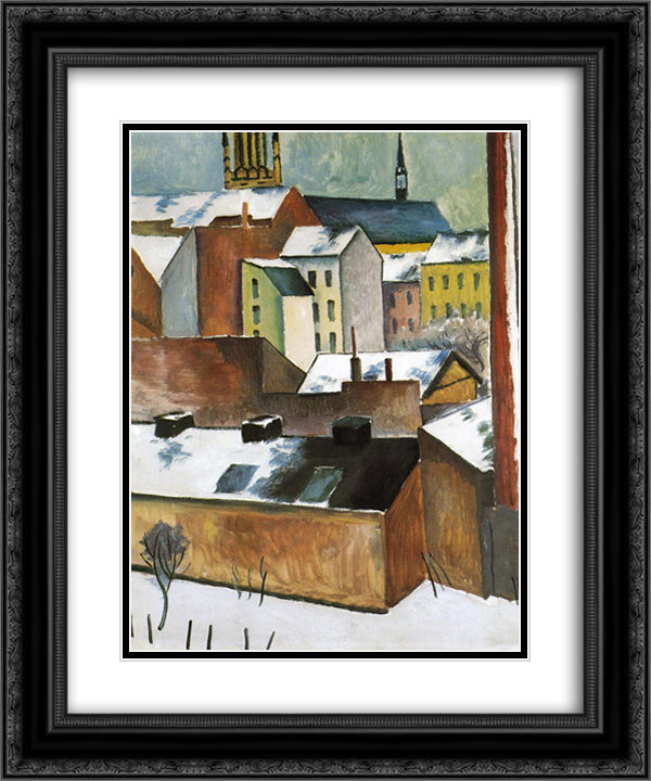 The Church of St. Mary in Bonn in Snow 20x24 Black Ornate Wood Framed Art Print Poster with Double Matting by Macke, August