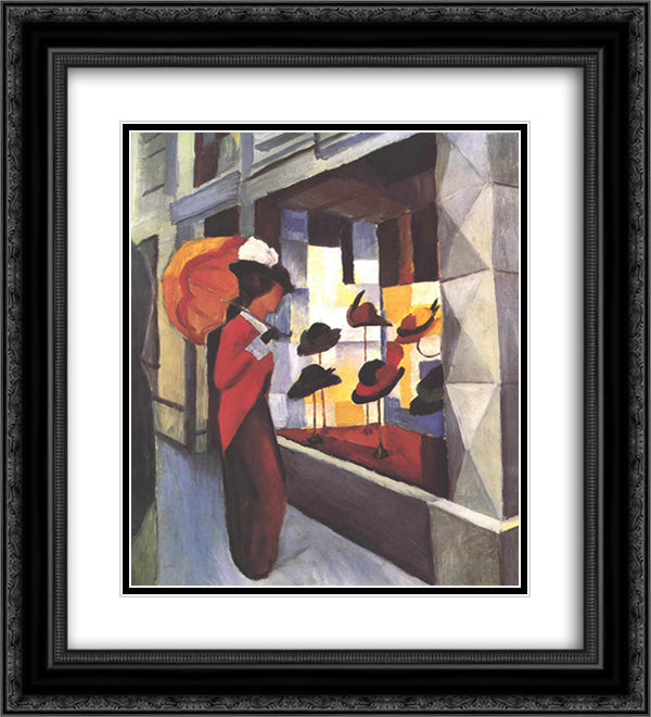 The Hat Shop 20x22 Black Ornate Wood Framed Art Print Poster with Double Matting by Macke, August