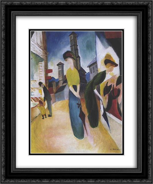 Two women in front of a hat shop 20x24 Black Ornate Wood Framed Art Print Poster with Double Matting by Macke, August