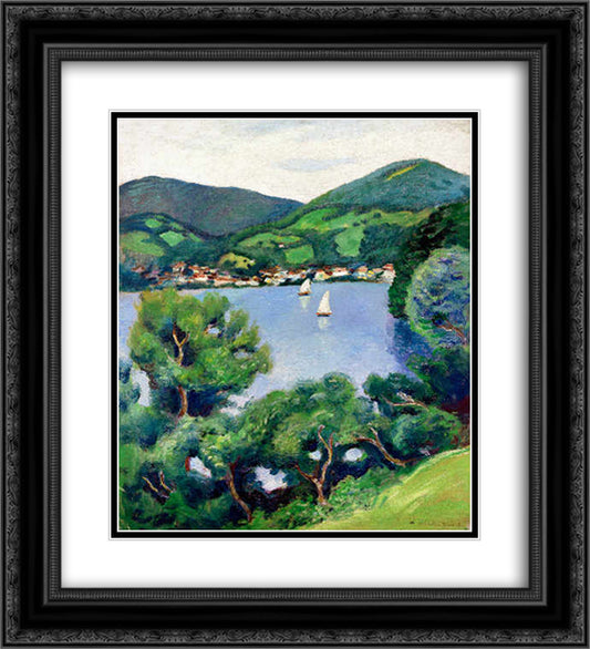 View of Tegernsee 20x22 Black Ornate Wood Framed Art Print Poster with Double Matting by Macke, August