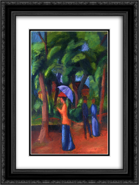 Walking in the Park 18x24 Black Ornate Wood Framed Art Print Poster with Double Matting by Macke, August