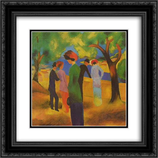 Woman in a Green Jacket 20x20 Black Ornate Wood Framed Art Print Poster with Double Matting by Macke, August