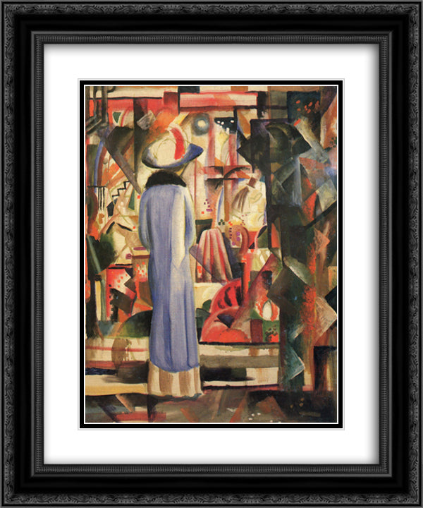 Woman in front of a large illuminated window 20x24 Black Ornate Wood Framed Art Print Poster with Double Matting by Macke, August