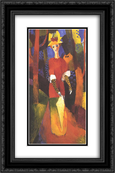 Woman in park 16x24 Black Ornate Wood Framed Art Print Poster with Double Matting by Macke, August