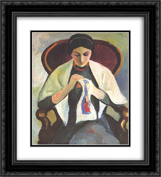 Woman Sewing 20x22 Black Ornate Wood Framed Art Print Poster with Double Matting by Macke, August