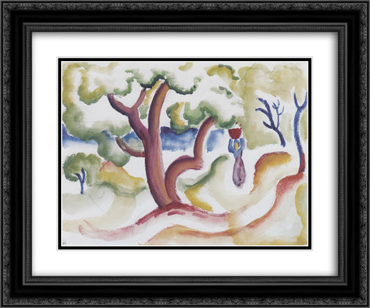 Woman with pitcher under trees 24x20 Black Ornate Wood Framed Art Print Poster with Double Matting by Macke, August