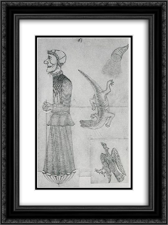 Witch with eagle, crocodile and cornucopia 18x24 Black Ornate Wood Framed Art Print Poster with Double Matting by Natterer, August