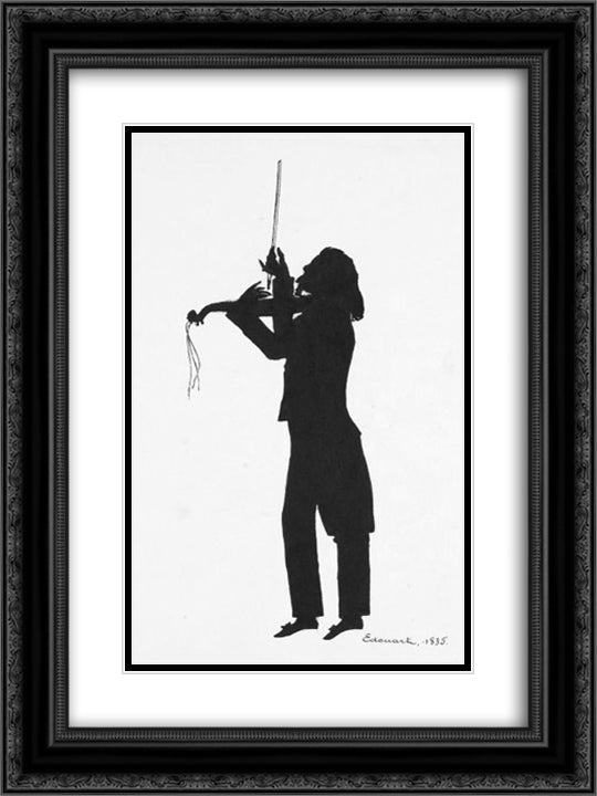 Niccolo Paganini 18x24 Black Ornate Wood Framed Art Print Poster with Double Matting by Edouart, Auguste