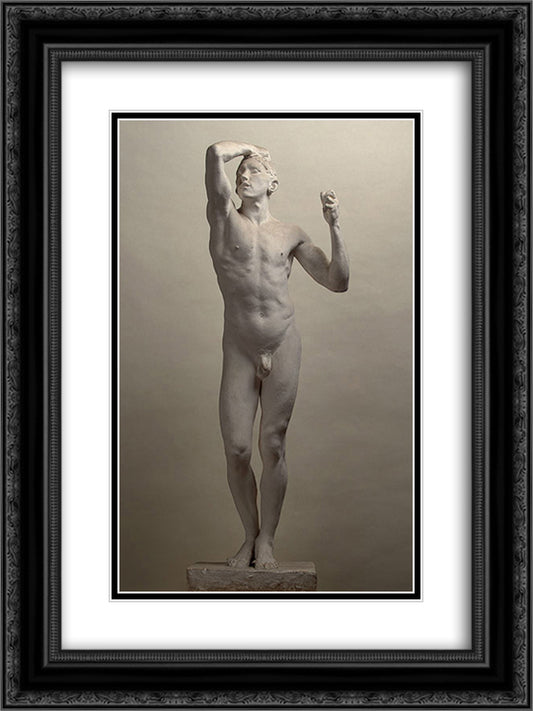 Age of Bronze 18x24 Black Ornate Wood Framed Art Print Poster with Double Matting by Rodin, Auguste