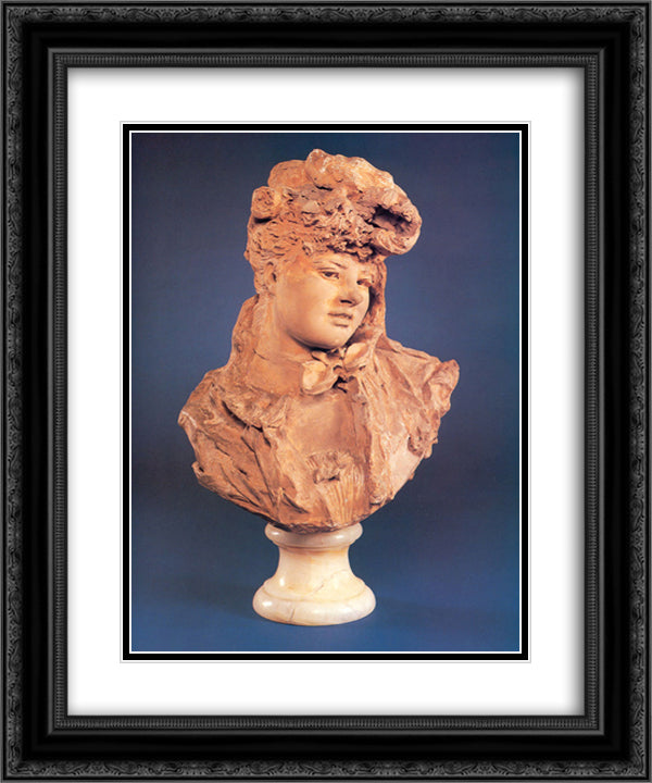 Bust of a Smiling Woman 20x24 Black Ornate Wood Framed Art Print Poster with Double Matting by Rodin, Auguste