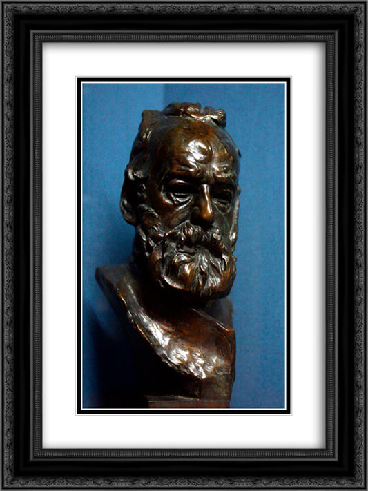 Bust of Victor Hugo 18x24 Black Ornate Wood Framed Art Print Poster with Double Matting by Rodin, Auguste