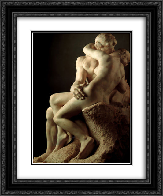 The Kiss 20x24 Black Ornate Wood Framed Art Print Poster with Double Matting by Rodin, Auguste