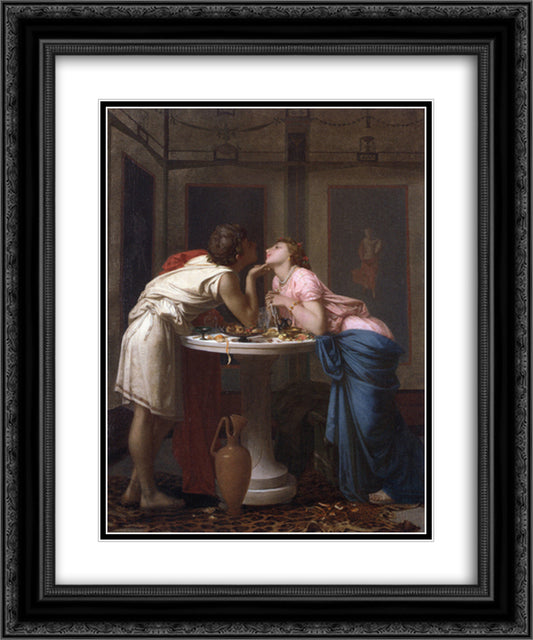 A Classical Courtship 20x24 Black Ornate Wood Framed Art Print Poster with Double Matting by Toulmouche, Auguste