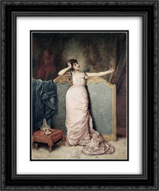 Admiring Herself 20x24 Black Ornate Wood Framed Art Print Poster with Double Matting by Toulmouche, Auguste