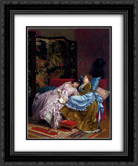 An Afternoon Idyll 20x24 Black Ornate Wood Framed Art Print Poster with Double Matting by Toulmouche, Auguste