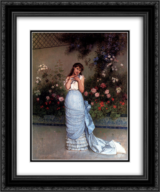 An Elegant Beauty 20x24 Black Ornate Wood Framed Art Print Poster with Double Matting by Toulmouche, Auguste
