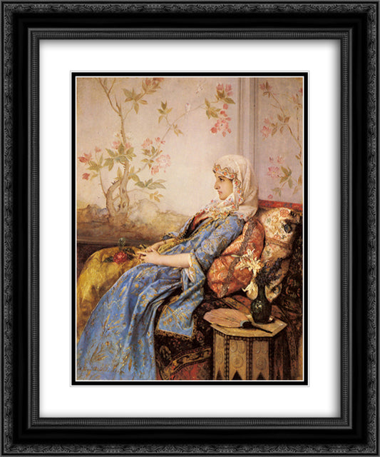 An Exotic Beauty in an Interior 20x24 Black Ornate Wood Framed Art Print Poster with Double Matting by Toulmouche, Auguste