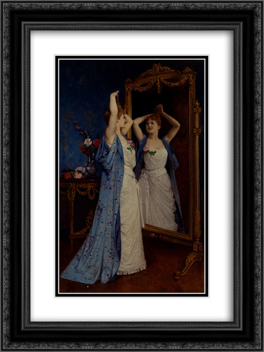 La Toilette 18x24 Black Ornate Wood Framed Art Print Poster with Double Matting by Toulmouche, Auguste