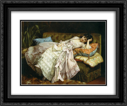 Sweet Doing Nothing 24x20 Black Ornate Wood Framed Art Print Poster with Double Matting by Toulmouche, Auguste