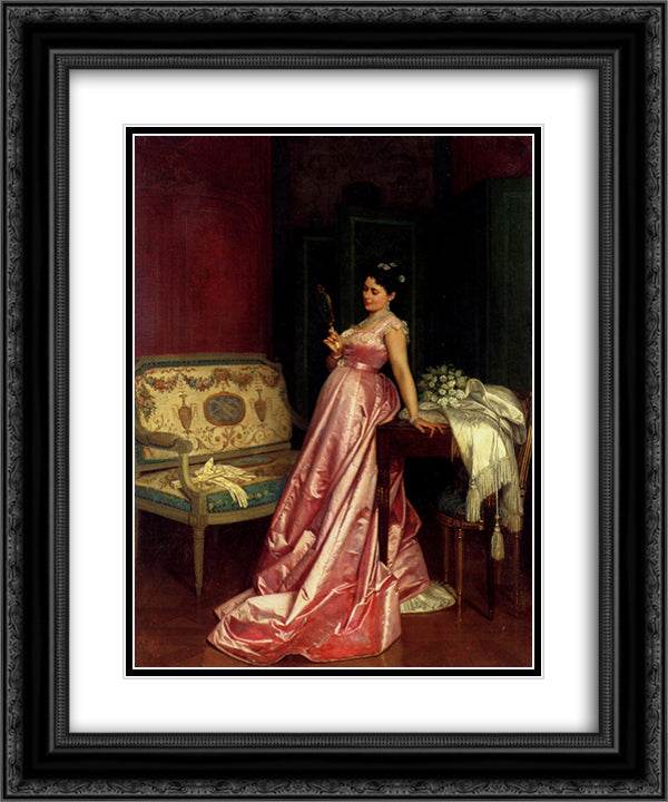 The Admiring Glance 20x24 Black Ornate Wood Framed Art Print Poster with Double Matting by Toulmouche, Auguste