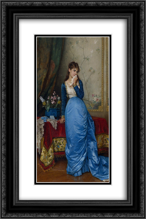 The Letter 16x24 Black Ornate Wood Framed Art Print Poster with Double Matting by Toulmouche, Auguste