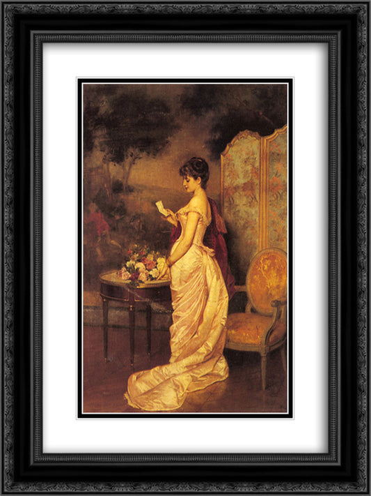 The Love Letter 18x24 Black Ornate Wood Framed Art Print Poster with Double Matting by Toulmouche, Auguste