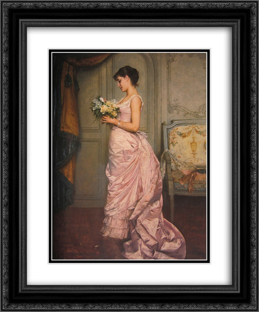 The Ticket 20x24 Black Ornate Wood Framed Art Print Poster with Double Matting by Toulmouche, Auguste