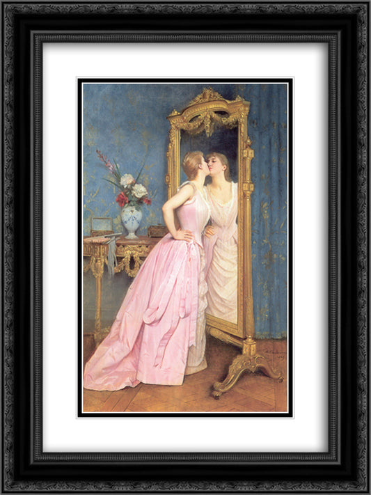 Vanity 18x24 Black Ornate Wood Framed Art Print Poster with Double Matting by Toulmouche, Auguste