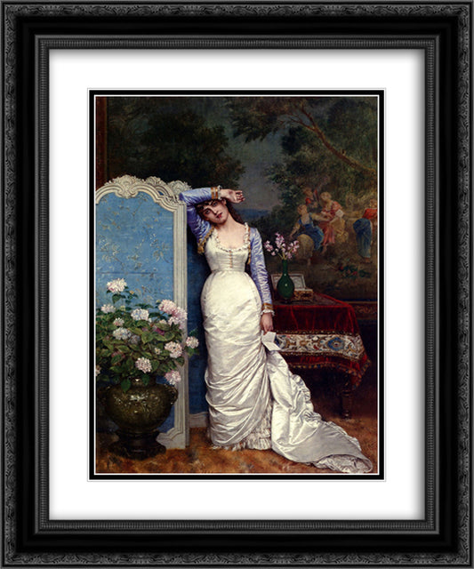 Young Woman In An Interior 20x24 Black Ornate Wood Framed Art Print Poster with Double Matting by Toulmouche, Auguste