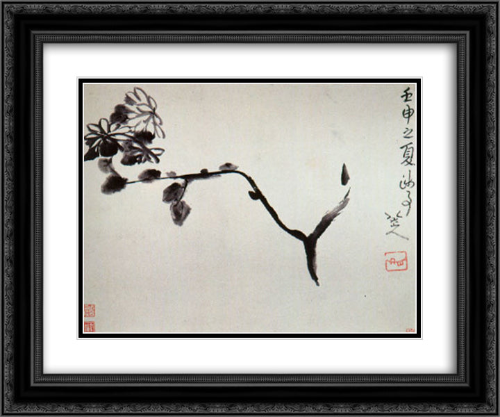 Chrysantheme 24x20 Black Ornate Wood Framed Art Print Poster with Double Matting by Shanren, Bada