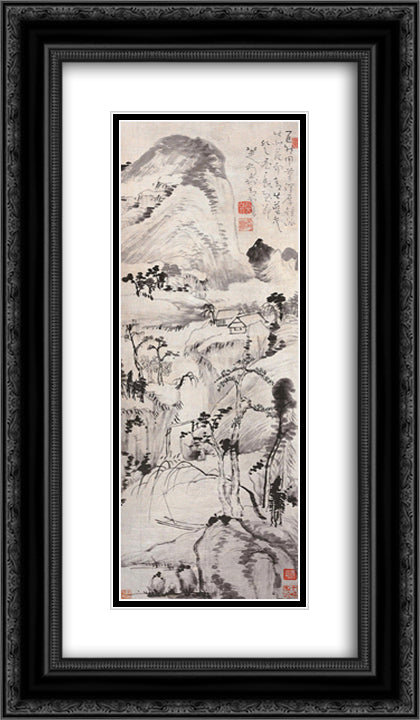 Landscape (Juran Style) 14x24 Black Ornate Wood Framed Art Print Poster with Double Matting by Shanren, Bada