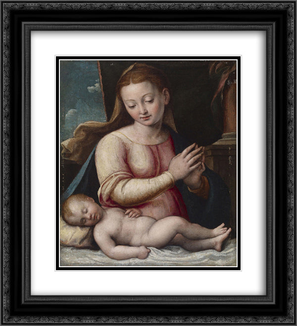Madonna Adoring the Child 20x22 Black Ornate Wood Framed Art Print Poster with Double Matting by Longhi, Barbara