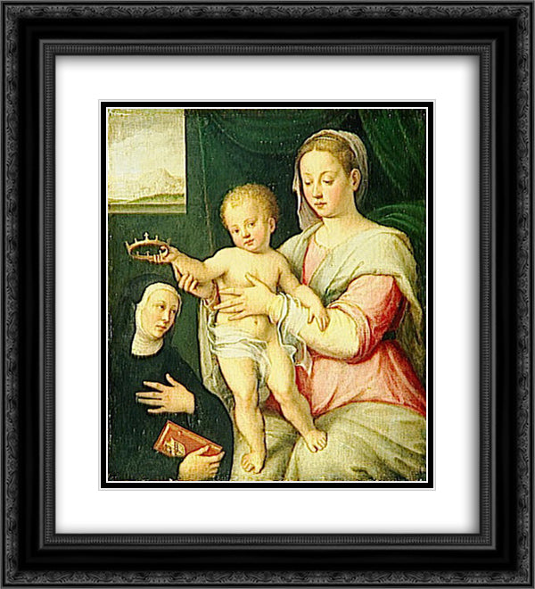 Virgin and Child with Saint 20x22 Black Ornate Wood Framed Art Print Poster with Double Matting by Longhi, Barbara