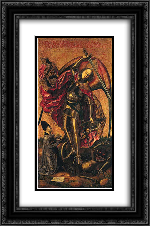 Saint Michael Triumphs over the Devil 16x24 Black Ornate Wood Framed Art Print Poster with Double Matting by Bermejo, Bartolome