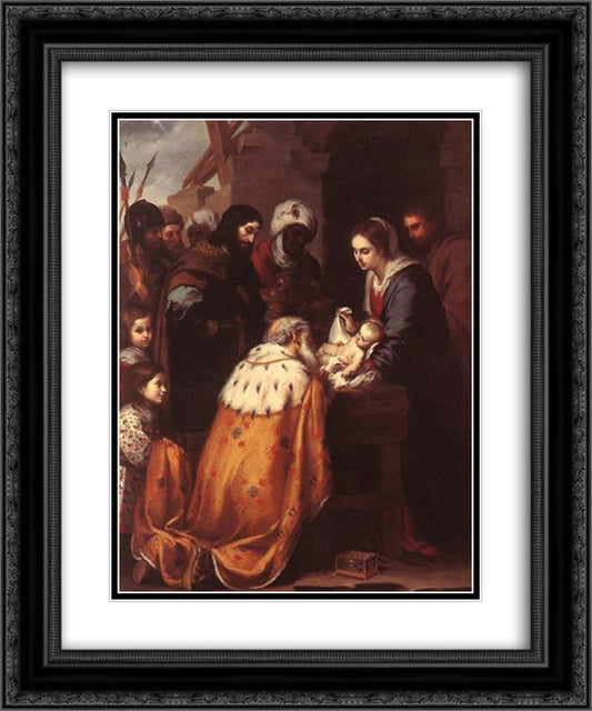 Adoration of the Magi 20x24 Black Ornate Wood Framed Art Print Poster with Double Matting by Murillo, Bartolome Esteban